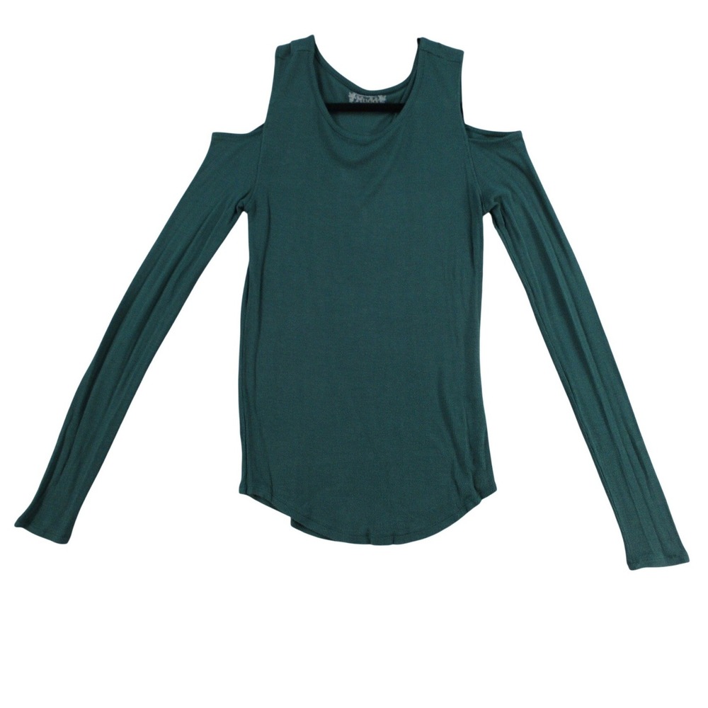 Mudd Womens Teal Green Ribbed Cold Shoulder Long Sleeve Top Scoop Neck L
